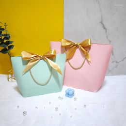 Geschenkomschakeling 20 stks grote doos verpakking bowknot lintzakken kraft papieren dozen met handgrepen bruiloft baby shower verjaardagsfeestje