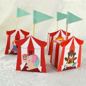 Emballage cadeau 20pcs / lot Cartoon Circus Candy Box Red Striped Kids Birthday Party Accessoires Baby Shower Supplies Gift Box Favors Packaging 220913