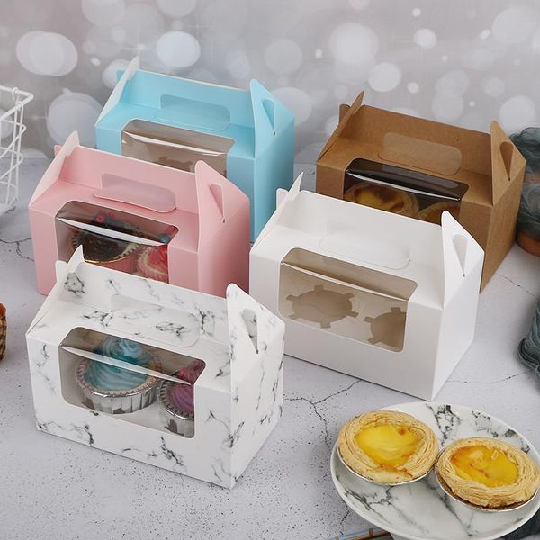 Envoltura de regalo 20pcs/lote cajas de pastel de papel kraft bolsas portátiles para panadería accesorios hechos a mano de marmillo de cartón de cartón muffin