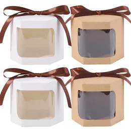 Envoltura de regalo 20pcs/lote blanco/marrón Hexagon Box Window Window Cajas de papel Kraft para empaquetar suministros de fiesta de bodas de caramelo