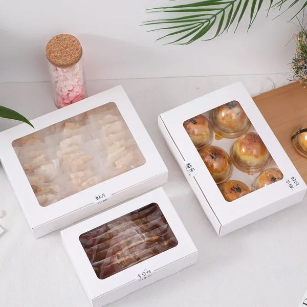 Cadeau Wrap 20pcs / lot Boîte de papier blanc avec fenêtre Boîte de cadeau de Noël Brownies Emballage Cookie Chocolat Mariage Bonbons Boîte Carton Business 231020