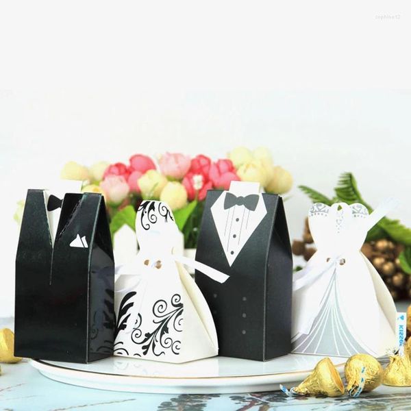 Envoltura de regalo 20 unids/lote vestidos de novia de novio y novia con cinta caja de dulces favor regalos bolsa DIY souvenirs S