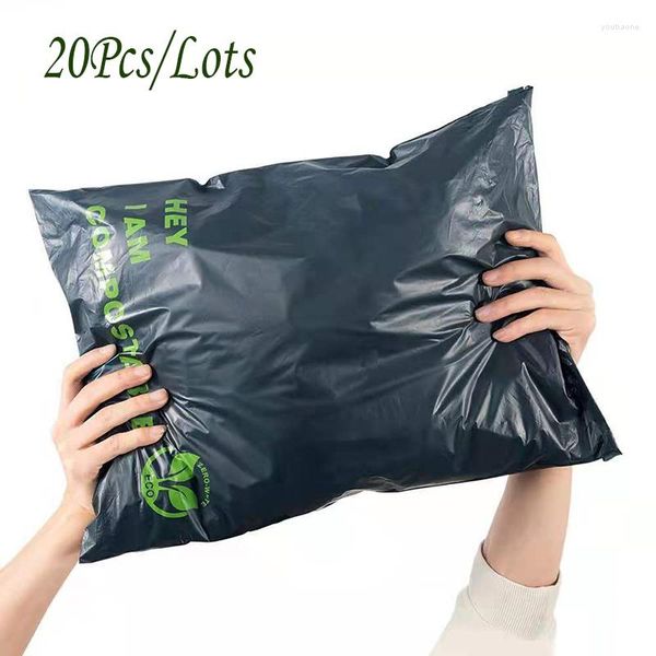 Papel de regalo 20 unids/loteBolsa gruesa exprés Biodegradable PLA PBAT ropa bolsa de correo bolsas impermeable negro ECO autosellado Courier