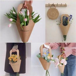 Enveloppe cadeau 20pcs / pack Handle Kraft Paper Flower Sacs Fleurs Emballage Emballage Boîtes d'emballage pour mariage à la maison