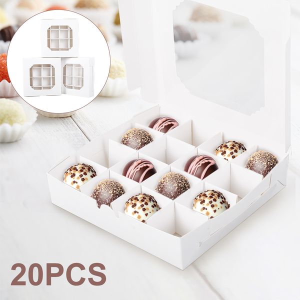 Emballage cadeau 20pcs boîtes à cupcakes de fête vides blanc cadeau bonbons Boxex insère fenêtre transparente et séparateur pour sac d'emballage de gâteau au chocolat 230613