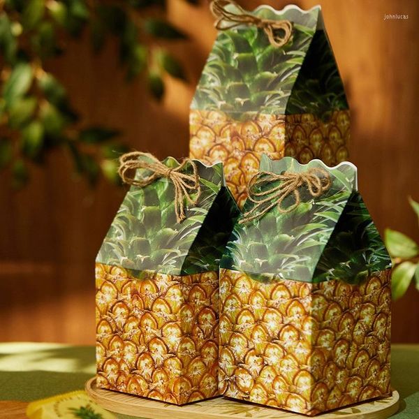 Emballage cadeau 20pcs Ananas Gâteau Boîte De Papier À La Main Dessert Nougat Bonbons Biscuits Pour Hawaïen Tropical Anniversaire Fête De Mariage Emballage