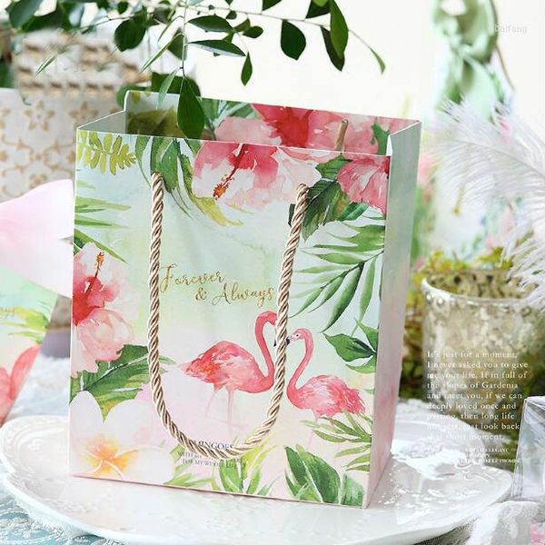 Emballage cadeau 20 pièces rose Floral flamants roses sacs en papier faveurs de mariage boîtes à bonbons maquillage des mains boîte de fête 17.5x15x9cm