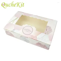 Envoltura de regalo 20pcs caja de papel kraft kraft rosa con torta de galletas de la ventana paquete de luna de la luna del día de la fiesta de San Valentín Favores de boda