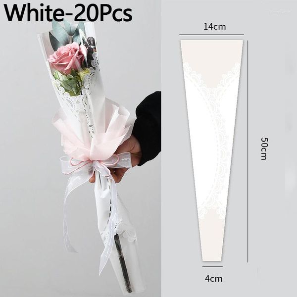 Cadeau cadeau 20pcs poly sac fournitures de fête transparent motif de dentelle fleurs emballage sacs d'emballage pour bouquet créatif décor de mariage