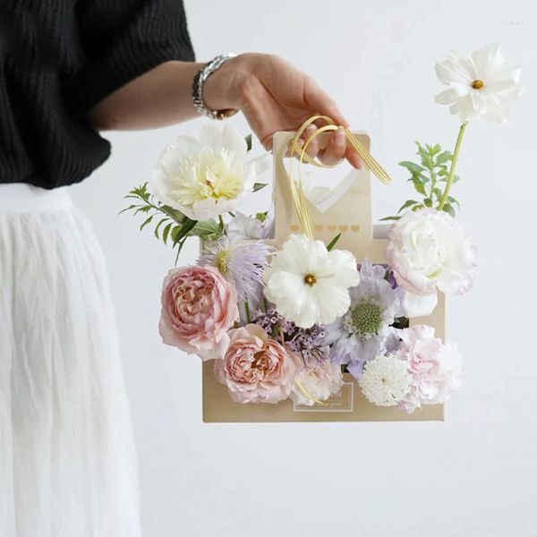 Emballage cadeau 20 pièces Portable boîte à fleurs papier emballage sac fleuriste frais transporteur sacs à la main Bouquet panier mariage