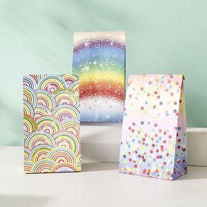 Emballage cadeau 20 pièces arc-en-ciel Dot blanc sacs en papier Kraft pour emballage cadeau bricolage fête de vacances cadeaux stockage des aliments cadeaux accessoires 230316