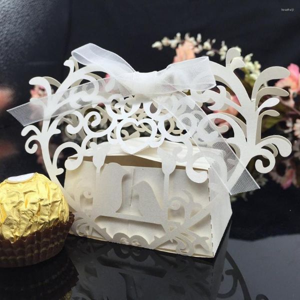 Papel de regalo 20 piezas romántico Mini DIY tallado en forma de corazón caja de dulces de boda galleta cortada con láser para fiesta con cinta