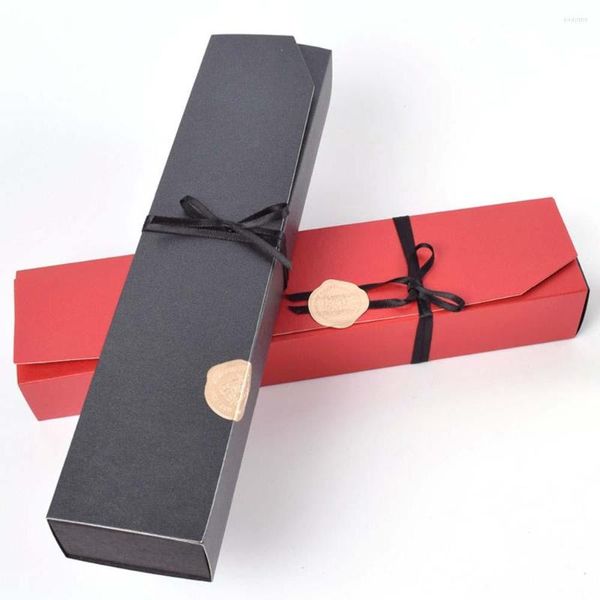 Papel de regalo 20 piezas cajas simples rectangulares rojas y negras venta al por mayor caja de embalaje de recuerdo de Chocolate de Color sólido para fiesta boda caramelo galleta