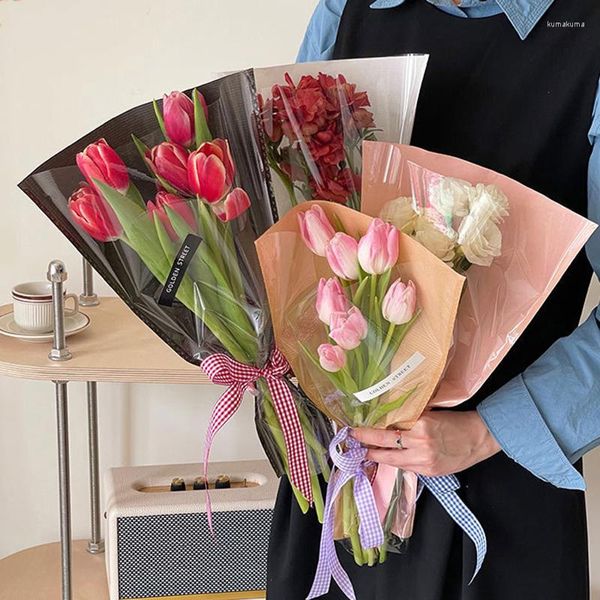 Envoltura de regalo 20 piezas Bolsa de embalaje de papel kraft transparente Bolsas de flores de una sola rosa Floristería Envoltura de ramo Regalos del día de San Valentín