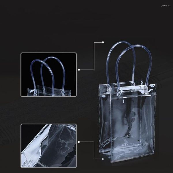 Envoltura de regalo 20 piezas Bolsas de embalaje de PVC suave transparente con lazo de mano Bolso de plástico transparente Organizador de joyería cosmética