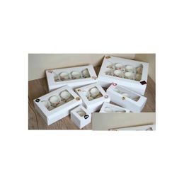 Envoltura de regalo 20 piezas Caja de papel Kraft blanco con ventana 1 2 3 4 6 8 Agujero Inserto de magdalena Pequeño Pastel grande Embalaje Muffin Cartón 199C Gota DHMGQ