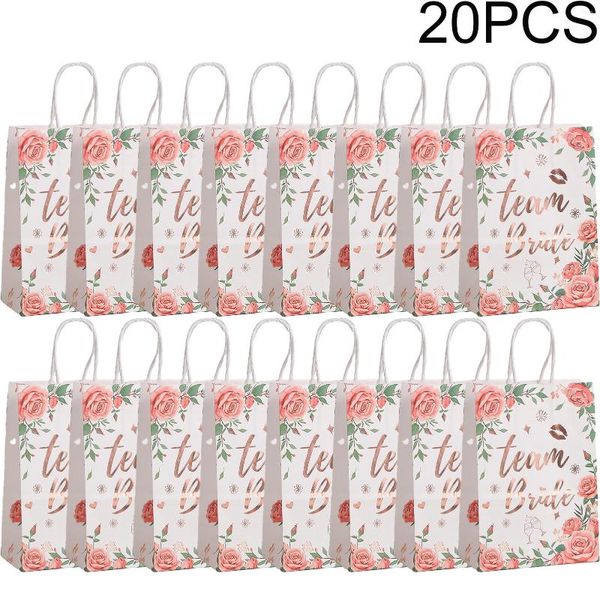 Envoltura de regalo 20 piezas con asas Floral Rose Gold Bolsas portátiles Durable Multifunción Equipo Novia Craft Paper Hen Party Ducha nupcial