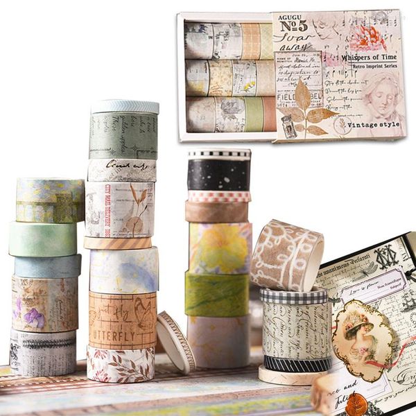 Cadeaupapier 20 rollen Vintage Washi Tape Set 25/20/15/10/5mm breed Bloemenkaart Stempel Brief Antiek Retro Decoratief Craft Scrapbooking Leveranties