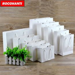 Geschenkwikkeling 20x Aangepaste bedrukte dikke grove wit papierzak karton papier winkelen cadeauverpakkingszakken met string bolsas papel 220913