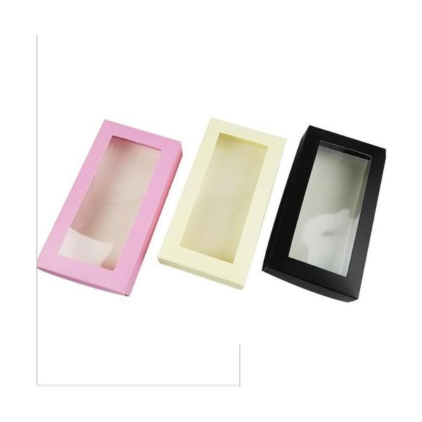 Emballage Cadeau 21X11X3.5Cm Grand Noir Blanc Er Papier Boîte D'emballage Avec Fenêtre En Plastique Pvc Perruque Portefeuille Cravate Emballage Carton Drop Delivery H Dhqg3