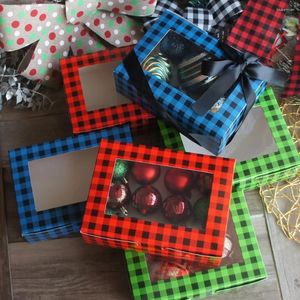 Geschenkwikkeling 21x15x7cm 10 stks Red Green Blue Grid Paper Box Cookie Macaron Chocolate Candy Bake Kerst verjaardagsfeestjes Inpakken