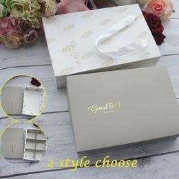 Gift Wrap 22 * ​​15 * 5 CM 5 stks Elegant Gray Gold Luck Leaves Paper Box Macaron Chocolate Cookie Wedding Birthday Christmas Party Gifts Packaging