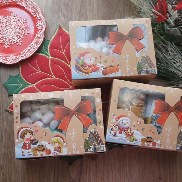 Papel de regalo 22 15 9 cm 12 piezas Navidad con sello Santa Tree Friends caja de papel vela mermelada hornear DIY fiesta favores regalos embalaje