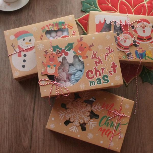 Emballage Cadeau 22.5 15.5 7cm 12pcs Noël Santa Elk Paly Avec Neige Boîte De Papier Étiquette Corde Ensemble Bougie Confiture Cuisson DIY Party Favors Cadeaux Emballage