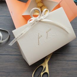 Geschenkwikkeling 22*7.5*13.5cm 10 stks Oranje beige papieren doos met handvat Candy Cookie Chocolate Macaroon Wedding Gift Packaging 230306