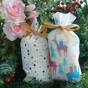 Enveloppe-cadeau 23 15cm 50pcs Christmas Star Sac de conception de forêt d'hiver Cookie Cuisine de bonbons à la main Faveurs Plastic Packing Sacs