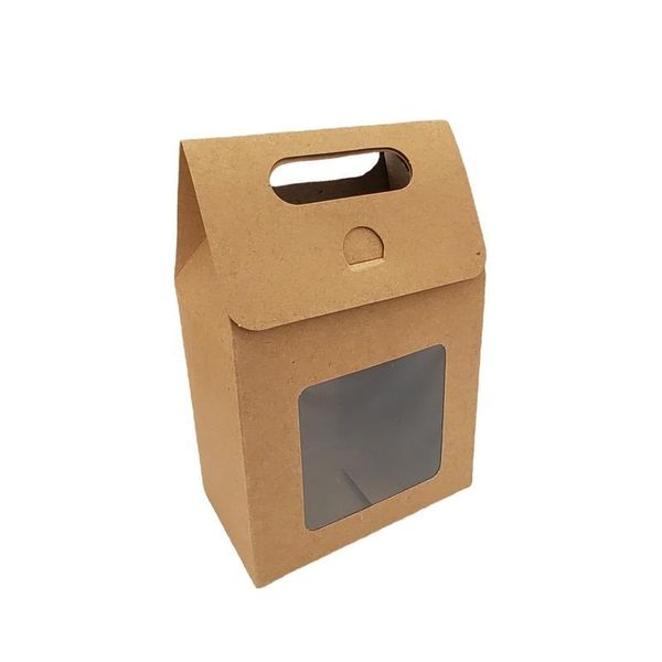 Papel de regalo 24/48 Uds. Bolsas de papel Kraft caja de recuerdos de boda paquete transparente PVC pastel portátil con asas suministros para fiestas regalo