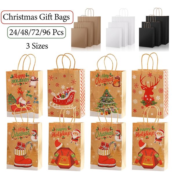 Cadeau cadeau 24 96pack sacs de Noël papier kraft avec poignées faveur de fête de mariage pour magasin épicerie travail manuel invité 231115