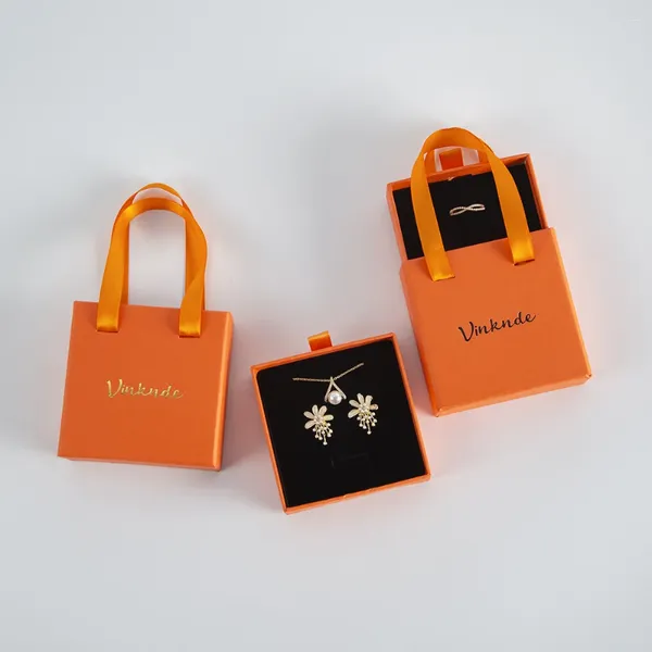 Enveloppe cadeau 24 pack Logo personnalisé Portable Datoir bijoux Boîte Boîte Bracelet Collier Rangement Emballage avec poignée de ruban