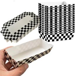 Enveloppe-cadeau 24 PCS Boîtes de nourriture Vérifiez les plateaux de collation en papier Racing Flag des supports jetables Popcorn Boxe Race Car Party Party