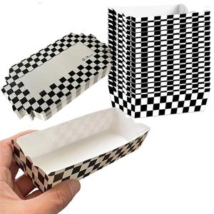 Geschenkafwikkeling 24 PCS Geruite Food Boxes Paper Snack Trays Racing Flag Degelbare houders Popcorn Boxe Race Car Birthday Party Supplies