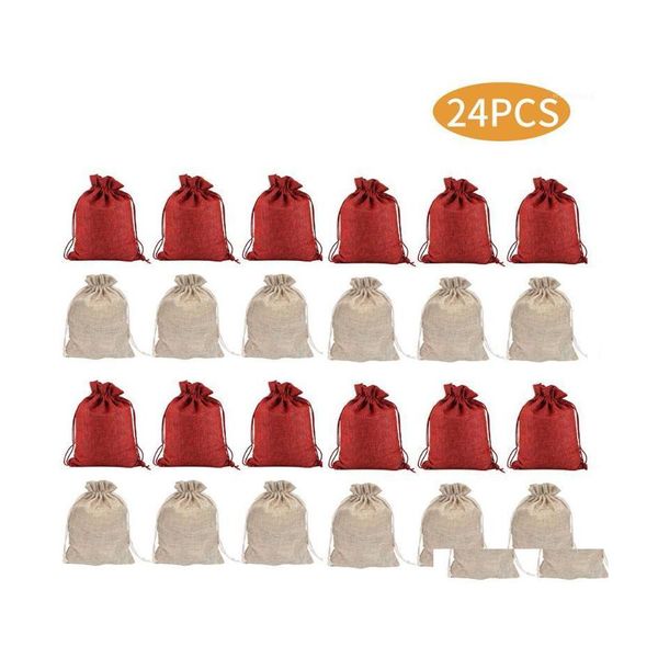 Cadeau Wrap 24 pcs Lin Jute Sacs DString Sacs Sacs Party Favors Emballage Sac De Mariage Candy Rouge Sac Fournitures1 Drop Livraison Maison Jardin Dhgea