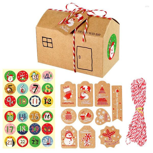 Envoltura de regalo 24 PCS / Set Casa Kraft Papel Cajas de dulces Navidad Adviento Fiesta Galleta Embalaje DIY