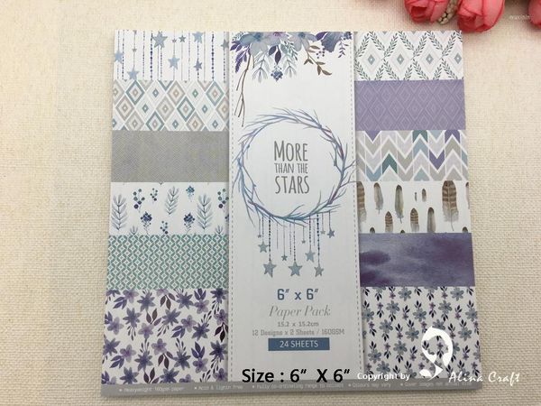 Papier cadeau 24 feuilles 15,2 x 15,2 cm Plus que les étoiles Scrapbooking Papier à motifs Pack Andmade Craft Background Pad