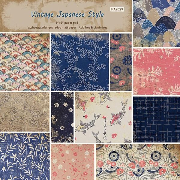 Cadeau cadeau 24pcs 6x6 '' Vintage style japonais motif papier de fond pour scrapbooking décor journal bricolage memopads drop shipgift