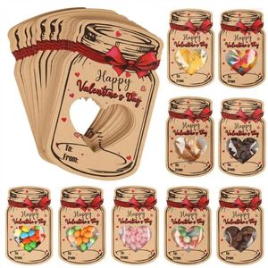 Geschenkwikkeling 24 -stks snoeptas voor Valentijnsdag Flesvorm Hollow Love Heart van en naar wenskaart Snack Treat Chocolate Clear Pouch
