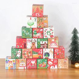 Geschenkomschakeling 24 -stks Kerst Avent Kalender Box Kraft Paper Candy Cookies Decor