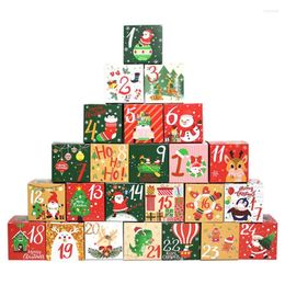 Cadeau cadeau 24pcs Noël Calendrier de l'Avent Boîte Kraft Papier Candy Cookies Enfants Année Fête Faveurs Navidad 2022 Décor de Noël