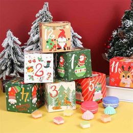 Envoltura de regalo 24 unids Navidad Calendario de Adviento Caja de regalo Kraft Papel Candy Cookies Caja Feliz Navidad Fiesta Navidad Decoración Navidad Año 220926