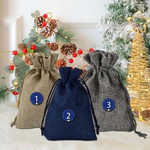 Emballage cadeau 24pcs Sac de calendrier de l'Avent de Noël DIY Noël personnalisé remplissage autocollants de bonbons clips sacs de corde de cordon