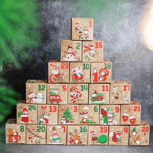 Cadeaupapier 24 STKS Kerst Adventskalender Snoepdoos Kerstman Countdown Kraftpapier 24 Cijfers Verpakking