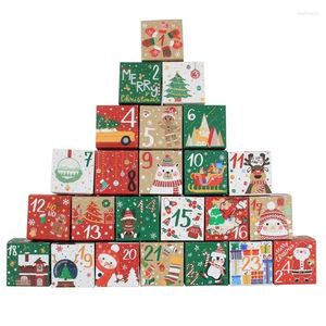 Enveloppe cadeau 24pcs Boîte de Noël Kraft Paper Cookie Cookie Kids Year Année Fête 2024 Décoration