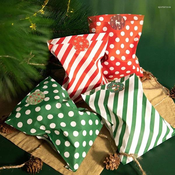 Cadeau cadeau 24pcs sacs de bonbons de Noël avec autocollants rouge vert pois sergé chocolat cookie kraft papier fête du festival