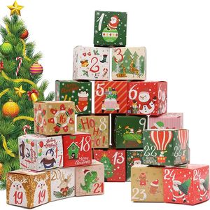 Cadeaupapier 24 STKS Kerstdag Adventskalender Geschenkdoos Kerst Snoep Koekjesdoos Kraftpapier Geschenkverpakking Gelukkig Jaar 7x7x7cm 231020