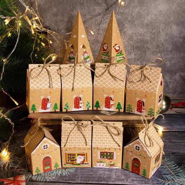 Envoltura de regalo 24 unids Navidad Cajas de papel Kraft Calendario de Adviento Casa de pan de jengibre Caja de embalaje de dulces Año Decoración de fiesta 231122