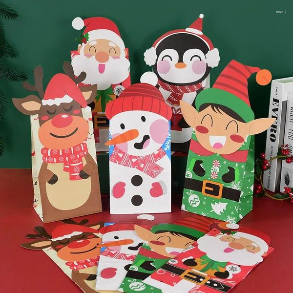 Emballage cadeau 24pcs Sacs de bonbons en papier de Noël avec autocollants Père Noël Emballage alimentaire Fête Enfants Année Fournitures de décoration